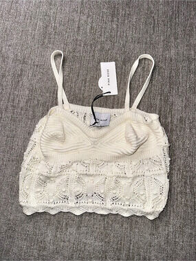 Pink Rose Ivory Crochet Knit Bustier Crop Top Size S NWT
